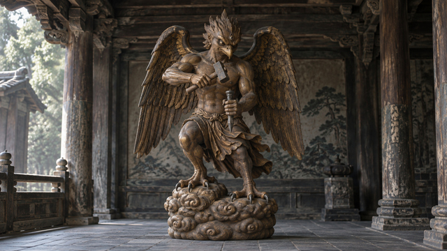 Why Does the Thunder God Have a Bird's Beak and Carry a Hammer? · Illustration