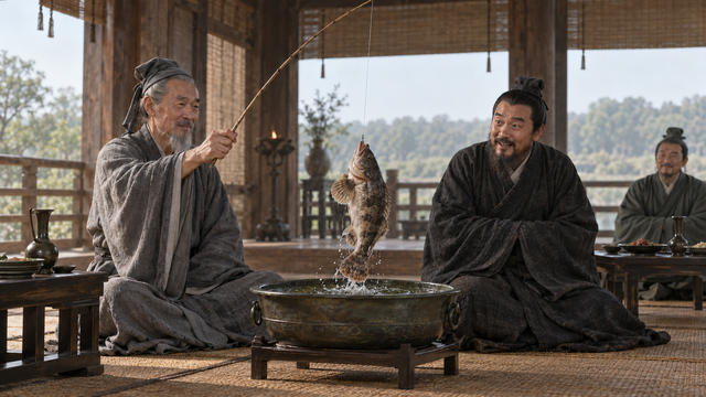 Zuo Ci Fished the Bass Cao Cao Wanted from a Bronze Basin · Illustration